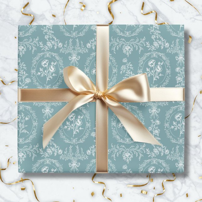 Vintage Rococo Flowers Floral Pattern Wrapping Paper (In situ)