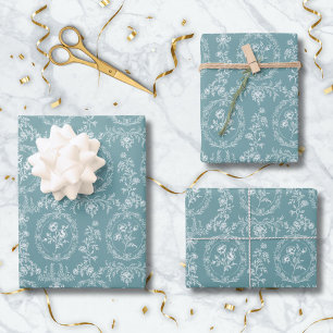Vintage Rococo Flowers Floral Pattern Wrapping Paper Sheet