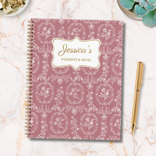 Vintage Rococo Flowers Floral Personalised Name Notebook