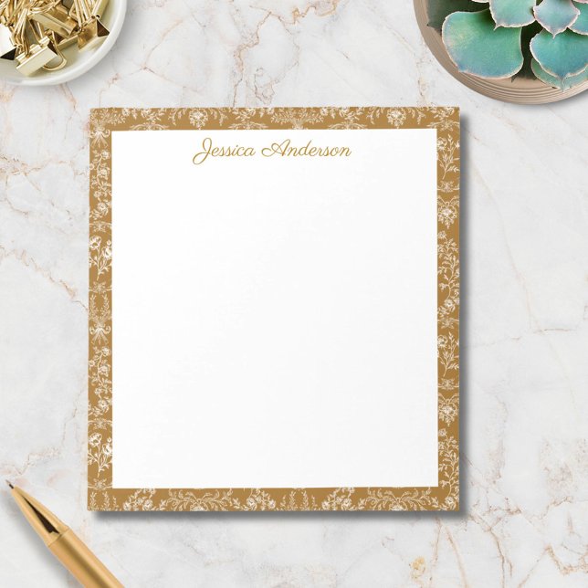 Vintage Rococo Flowers Floral Personalised Name Notepad (In situ)