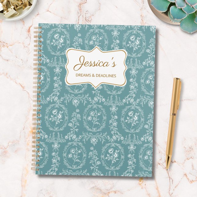 Vintage Rococo Flowers Floral Personalised Name Planner (In situ)