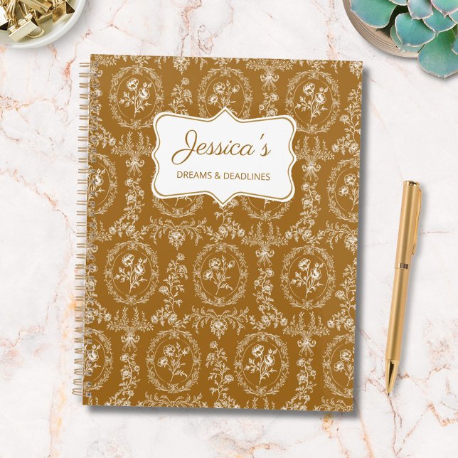 Vintage Rococo Flowers Floral Personalised Name Planner (In situ)