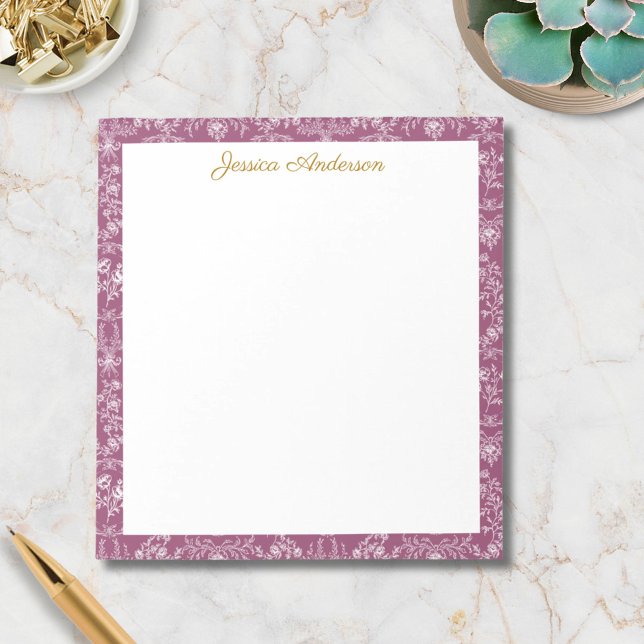 Vintage Rococo Flowers Floral Personalized Name Notepad (In situ)