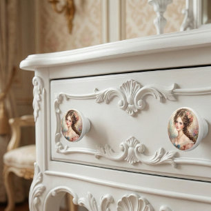 Vintage Rococo Lady, Romantic Floral  Ceramic Knob