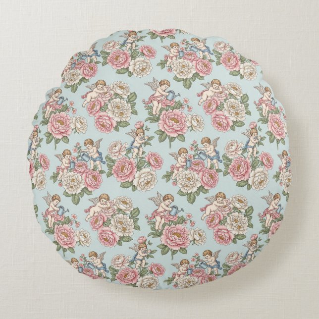 Vintage Rococo Revival Rose Garden Romantic  Round Cushion (Front)