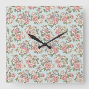 Vintage Rococo Revival Rose Garden Romantic  Square Wall Clock