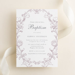 Vintage Rococo Victorian Blush Baptism Invitation