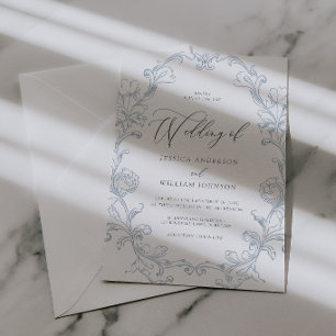 Vintage Rococo Victorian Line Art Wedding Invitation