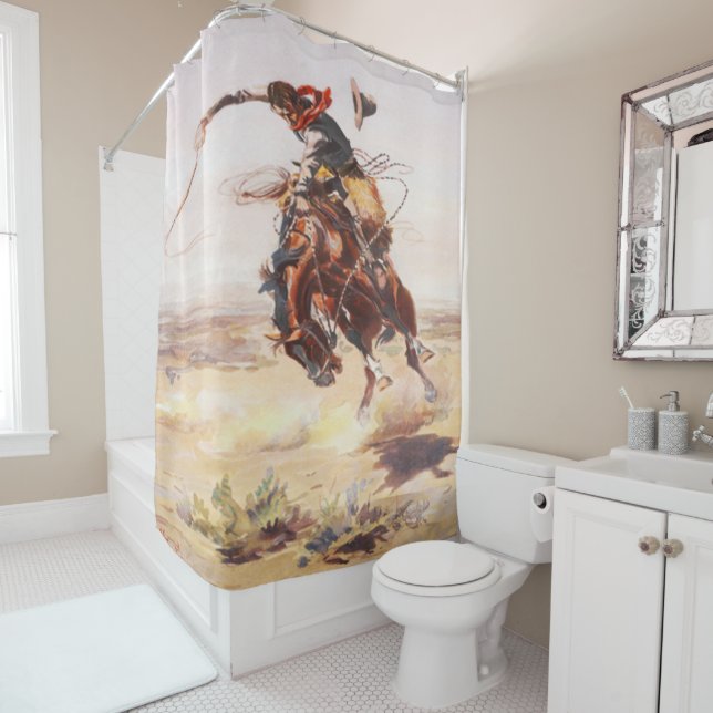 Vintage Rodeo Cowboy Bronc Rider Shower Curtain (In Situ)