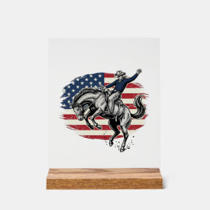 Vintage Rodeo Cowboy Patriotic Horse Rider Vector_ Acrylic Sign