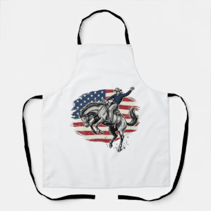 Vintage Rodeo Cowboy Patriotic Horse Rider Vector_ Apron