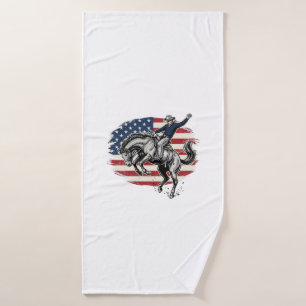 Vintage Rodeo Cowboy Patriotic Horse Rider Vector_ Bath Towel