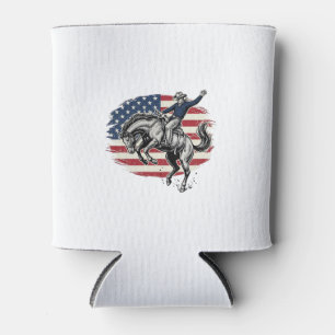 Vintage Rodeo Cowboy Patriotic Horse Rider Vector_ Can Cooler