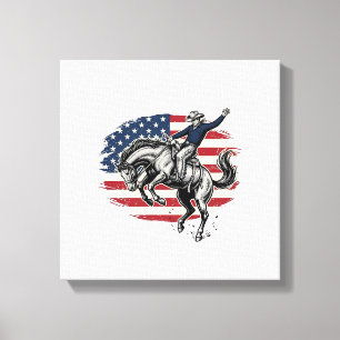 Vintage Rodeo Cowboy Patriotic Horse Rider Vector_ Canvas Print
