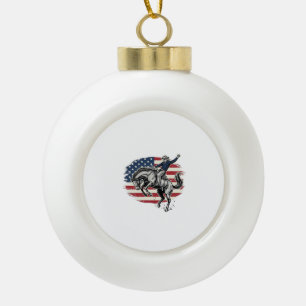 Vintage Rodeo Cowboy Patriotic Horse Rider Vector_ Ceramic Ball Christmas Ornament