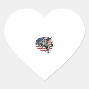 Vintage Rodeo Cowboy Patriotic Horse Rider Vector_ Heart Sticker