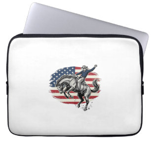 Vintage Rodeo Cowboy Patriotic Horse Rider Vector_ Laptop Sleeve