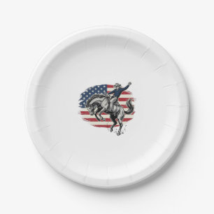 Vintage Rodeo Cowboy Patriotic Horse Rider Vector_ Paper Plate
