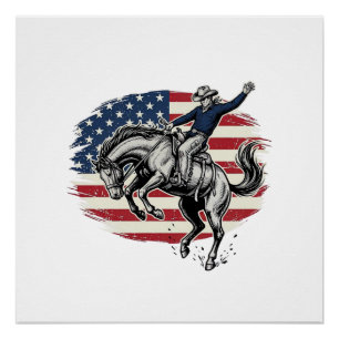 Vintage Rodeo Cowboy Patriotic Horse Rider Vector_ Poster