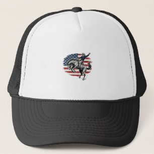 Vintage Rodeo Cowboy Patriotic Horse Rider Vector_ Trucker Hat