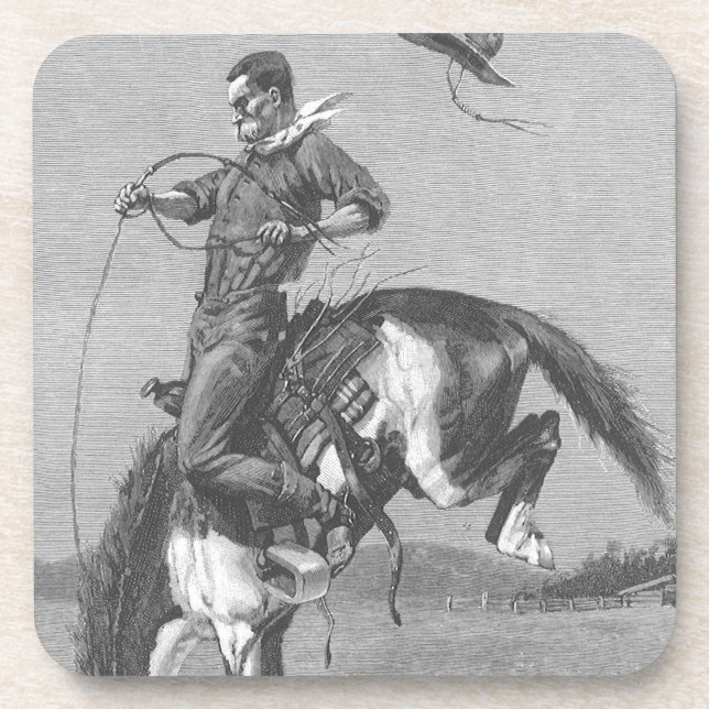 Vintage Rodeo Cowboys, Bucking Bronco by Remington Coaster (Front)
