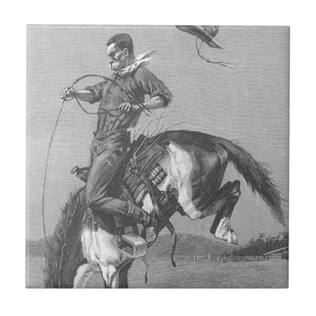 Vintage Rodeo Cowboys, Bucking Bronco by Remington Tile (Front)