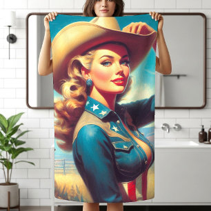 Vintage Rodeo Pin-up Beach Towel