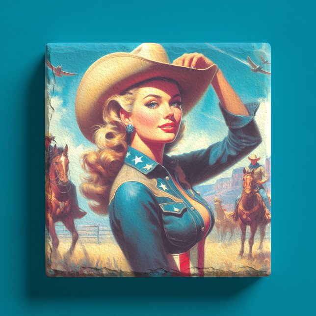 Vintage Rodeo Pin-up Stone Coaster (Creator Uploaded)