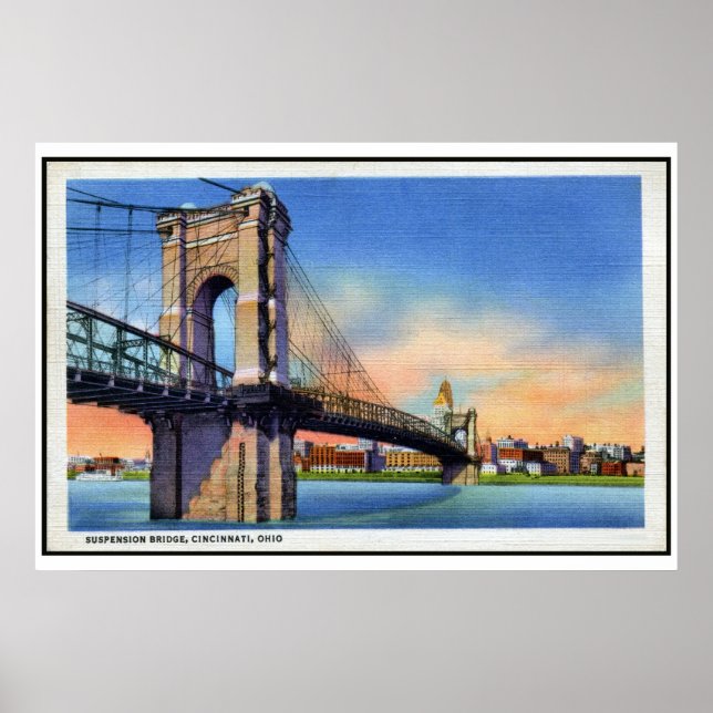 Vintage Roebling Suspension Bridge, Cincinnati, OH Poster (Front)