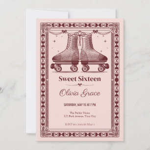 Vintage Roller Skates Sweet 16 Birthday Invitation