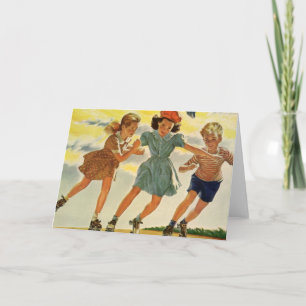 Vintage Roller Skating Fun Children Boys and Girls Card