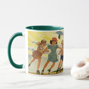 Vintage Roller Skating Fun Children Boys and Girls Mug