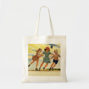 Vintage Roller Skating Fun Children Boys and Girls Tote Bag