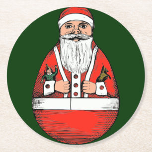 Vintage Roly Poly Santa Claus Christmas Round Paper Coaster