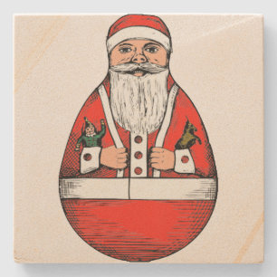 Vintage Roly Poly Santa Claus Christmas Stone Coaster