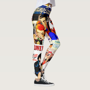 Vintage Romance Comic Book Cover Collage Leggings