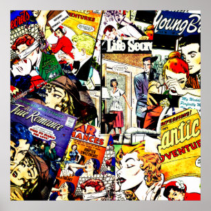 Vintage Romance Comic Book Cover Collage Poster