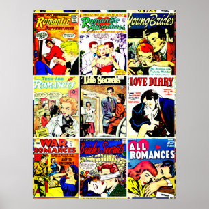 Vintage Romance Comic Book Cover Collage Poster