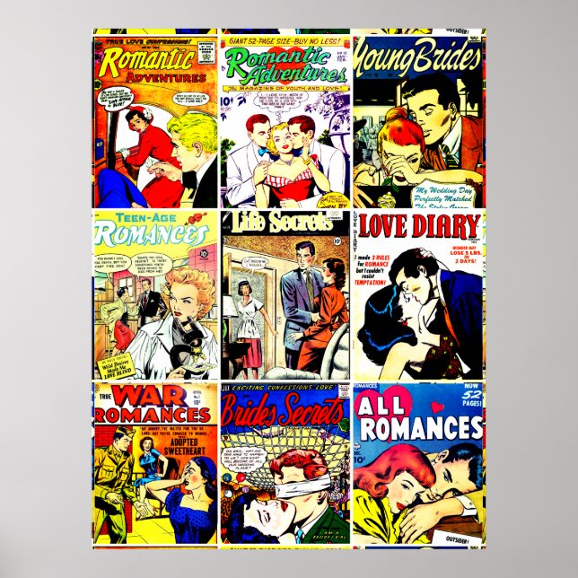 Vintage Romance Comic Book Cover Collage Poster (Front)