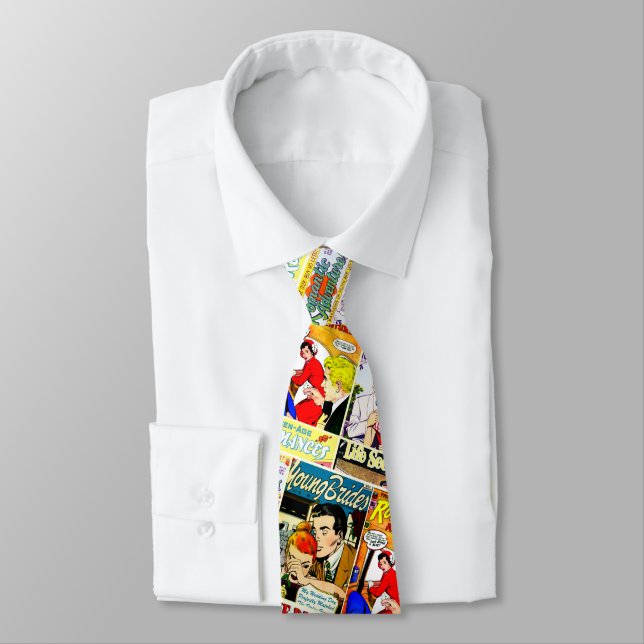 Vintage Romance Comic Book Cover Collage Tie (Tied)