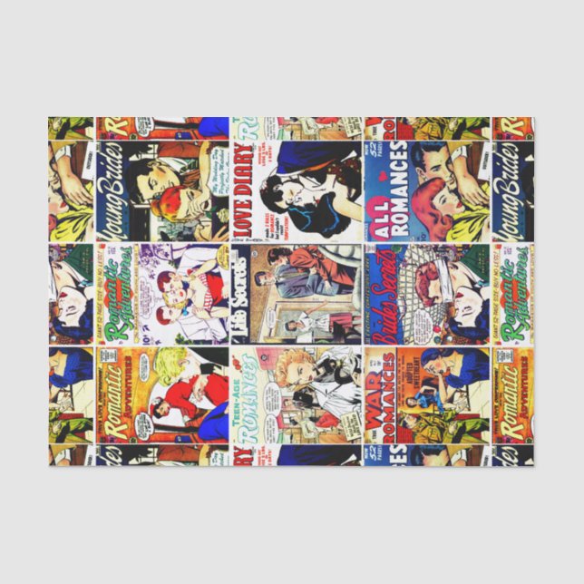 Vintage Romance Comic Book Cover Collage Tissue Paper (Front)