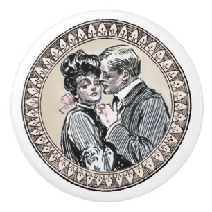 Vintage Romance Couple: Antique Roses Girly Love Ceramic Knob