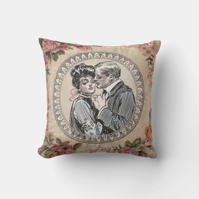  Vintage Romance Couple: Antique Roses Girly Love Cushion (Front)