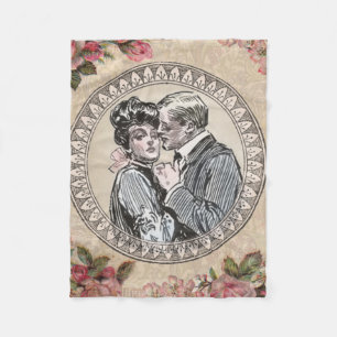  Vintage Romance Couple: Antique Roses Girly Love Fleece Blanket