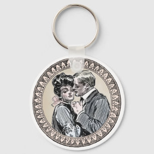  Vintage Romance Couple: Antique Roses Girly Love Key Ring