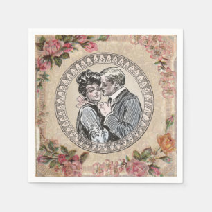  Vintage Romance Couple: Antique Roses Girly Love Napkin