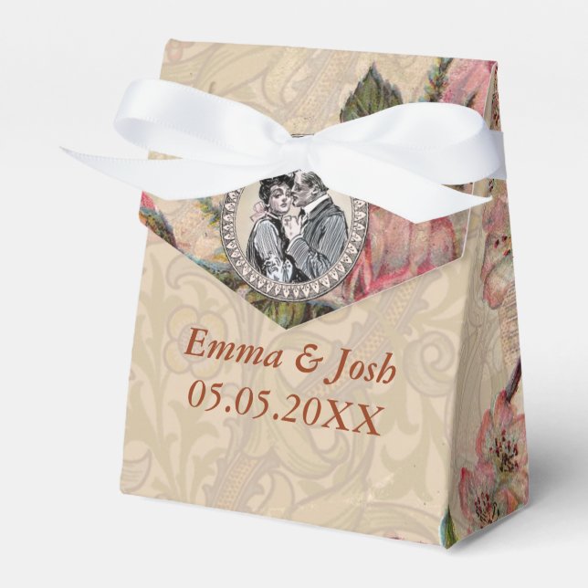 Vintage Romance Couple Antique Roses Wedding Favour Box (Front Side)