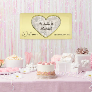 Vintage Romance couple, man and woman, gold Banner