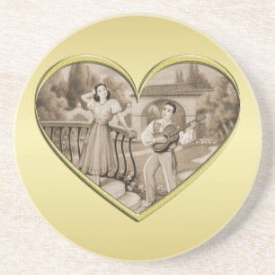 Vintage Romance couple, man and woman, gold Coaster