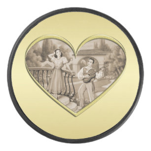 Vintage Romance couple, man and woman, gold Hockey Puck